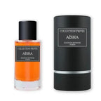 Das Aïsha 50ml Eau de Parfum neben der dazugehörigen edlen, schwarzen Originalverpackung von Collection Privée.