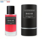 Das Collection Privée Bakar 50ml Unisex Parfum neben der dazugehörigen mattschwarzen Originalverpackung in eleganter Zylinderform.