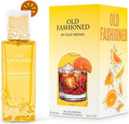 Das Gulf Orchid Old Fashioned 100ml Unisex Parfum neben der dazugehörigen leuchtend gelben Originalverpackung mit der stilvollen Illustration eines klassischen Old Fashioned Cocktails auf Eis.