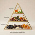 Visuelle Duftpyramide von Vanilla on the Beach: Kopfnote mit Rum, Birne und Minze, Herznote mit getrockneten Feigen, Rosinen, Sternanis und Zimt, Basisnote mit Vanilleschoten, Tonkabohne und goldenem Amber.
