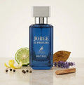 Der tiefblaue 30ml Glasflakon von Maison Alhambra Jorge Di Profumo, umgeben von frischem Zitrus, schwarzem Pfeffer, Lavendel und edlem Holz.